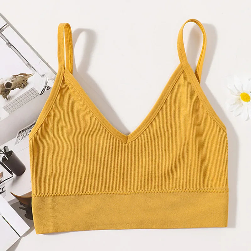 Seamless Bras For Women U-Back Sports Crop Top Sexy Lingerie Non-wire Thin Strap Ribbed No Pads Underwear V Neck Intimates M-XL