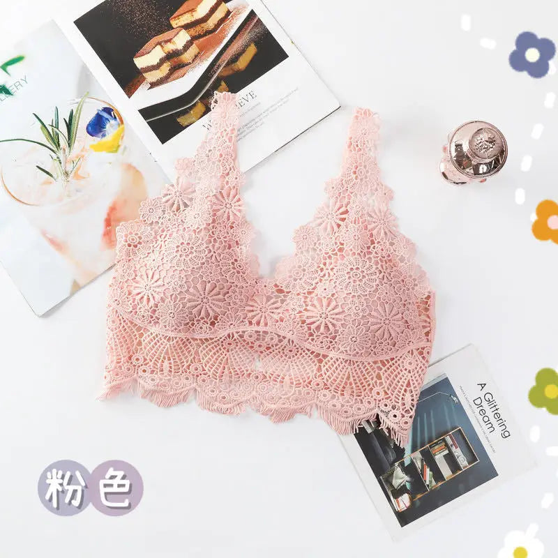 Deep V Lace Bra Tops Wire Free Brassieres Women Underwear Sexy Lingerie Beauty Back Bralette Bras for Women Removable Pads Top
