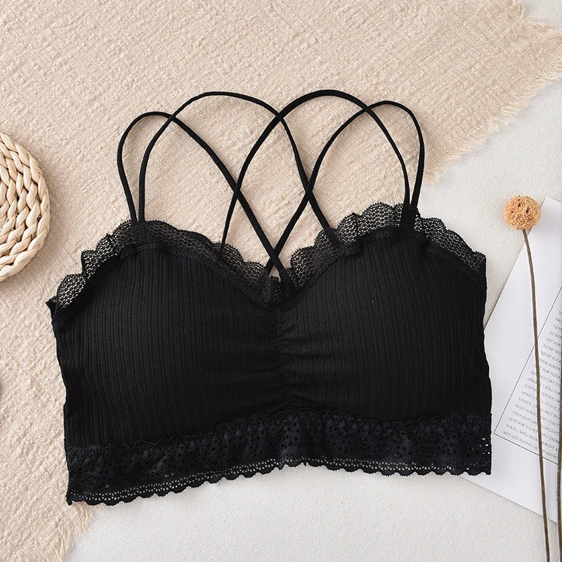 Sexy Bra Tube Top Lace Bralette Women Crop Top Female Sexy Lingerie Beauty Back Intimates Crop Top Seamless Padded Underwear