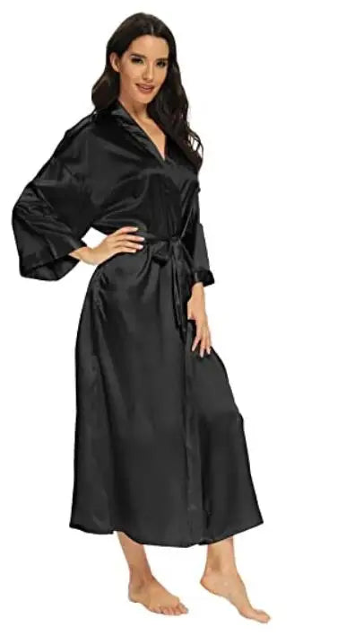 Women Silk Satin Long Wedding Bride Bridesmaid Robe Kimono Robe Feminino Bath Robe Large Size XXXL Peignoir Femme Sexy Bathrobe