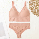 Women Sports Bra And Panties Set Seamless Bra U-Back Crop Top High Rise G-String Panties Thongs Underwear Sexy Lingerie Set