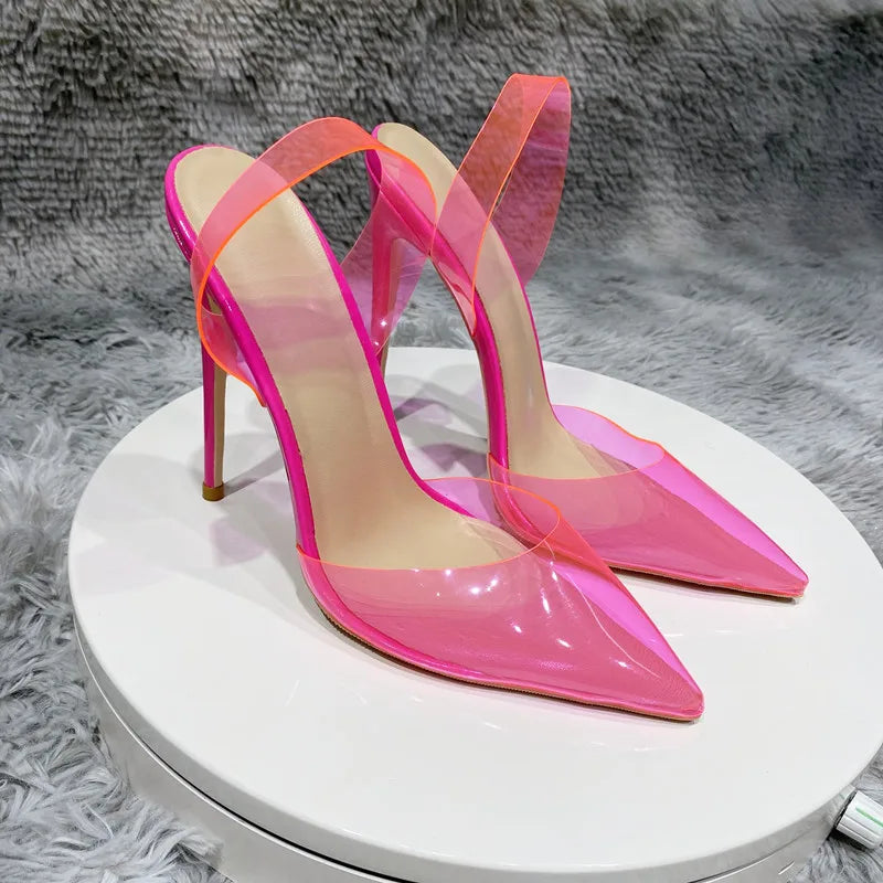 Transparent PVC high heels women's pointed sandals, transparent high heels, dress shoes, wedding shoes12cm.45, summer, 2021