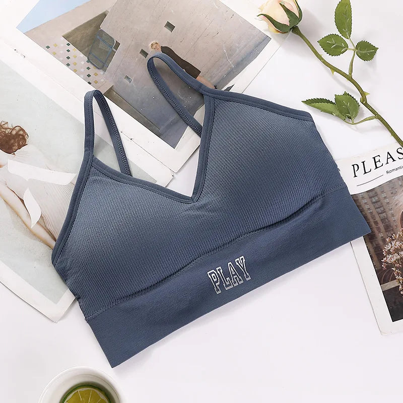Women Crop Top Seamless Sports Push-Up Bra Tube Top Lingerie Underwear Streetwear Padded Camis with Straps Daily Wear Tops