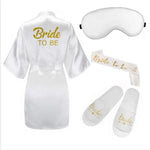 4pc set of bride robe eyemask slippers sash bridesmaid kimono wedding bridal party Bachelorette bathrobe getting ready robes