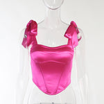 Women's Stain Bustier Tops Solid Color Bow Tie Strap Sleeveless Boned Corset Tops Summer Streetwear Tank Tops