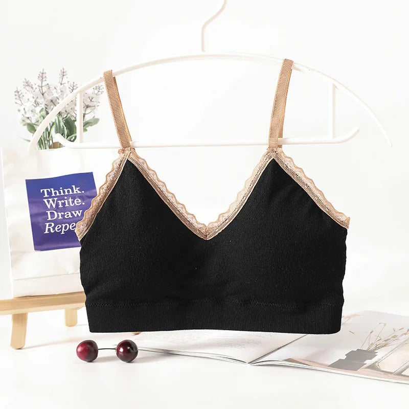 Lace Rim Tube Top Bras For Women Seamless Crop Top Cotton Underwear Sexy Lingerie Bralette Sports Bandeau Bra Removable Pads