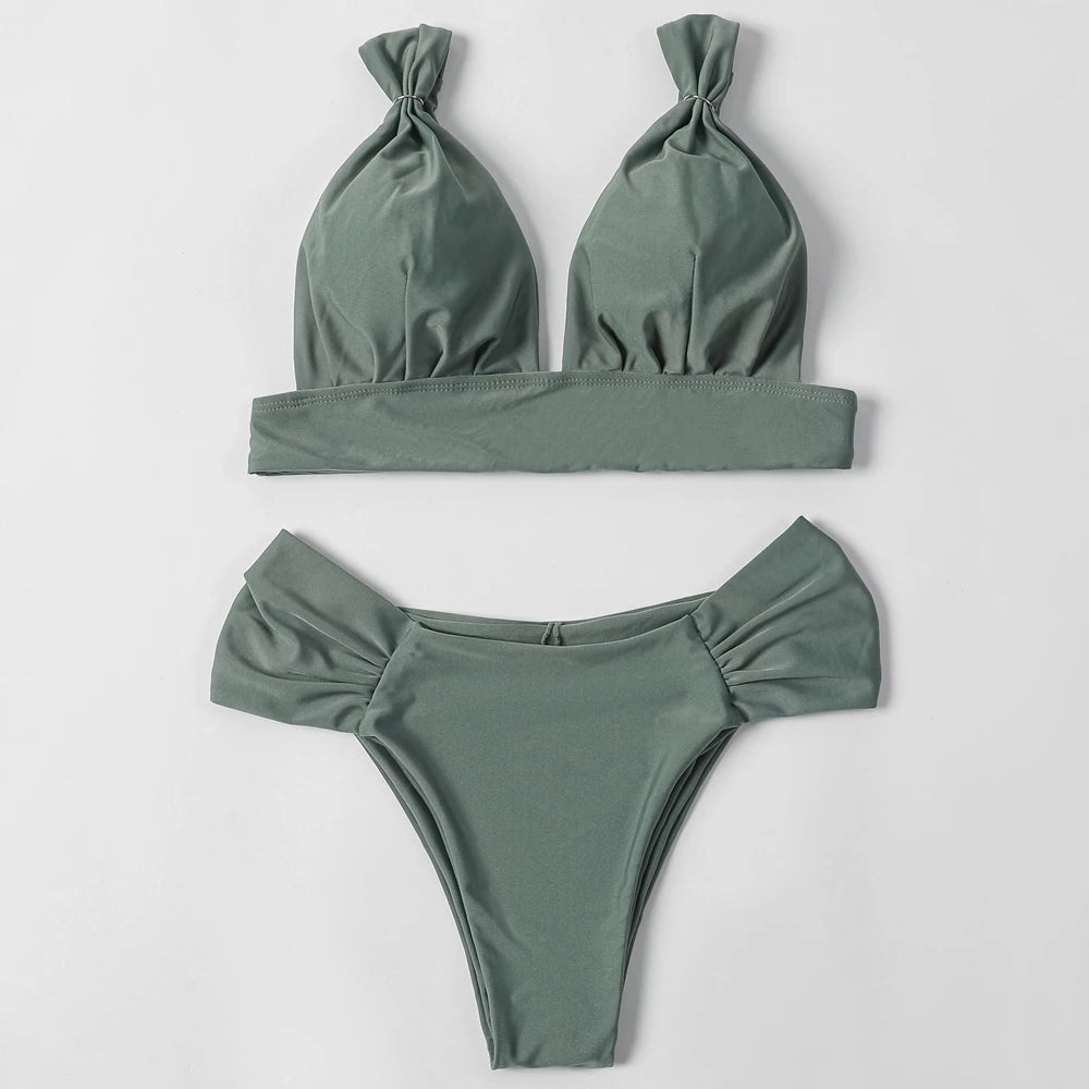 ZTVitality Solid Swimsuit Women Swimwear 2025 Newest Mid Waist Sexy Bikini Push Up Bikini Set Brazilian Bathing Suit Beach Wear