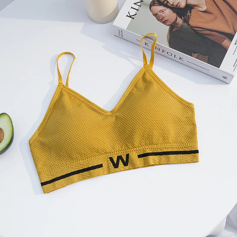 Letter Printed Elastic Underband Bralette Women Removable Breathable Pads Thin Straps Tank Bra One Size Daily Intimates