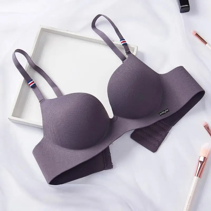 Fashion British Style Bra Soft Without Steel Ring Women's Brassiere Breathable Non-removable shoulder strap Gather Bralette