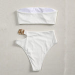 Bandeau Bikini 2025 Women Sexy White Black Cut Out Metal High Waist Swimsuit Female Off Shoulder Bathing Suit Swimwear Beachwear