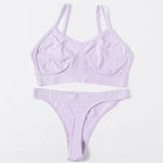 Women Seamless Bra And Panties Set Wire Free Bralette High Leg Cut Thongs Comfort Ribbed Unlined Underwear Sexy Lingerie Set