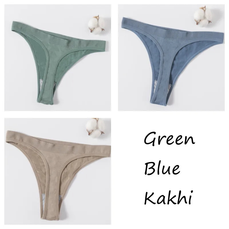 3Pcs/Set Women Brazilian Panties High Rise G-string Thongs Female Underpants Sexy Lingerie Sports Seamless Underwear M-XL T-Back