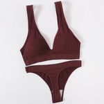 Women's Seamless Bra Panties Set Female Wirefree Brassiere Top Sports Underwear High Waist Briefs V Neck Sexy Lingerie Set