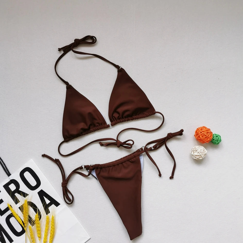 2025 Polka Dot Mini Micro String Bikini Women Swimsuit Female Bikinis Brazilian Swimwear Two Pieces Bikini Set Bathing Suit Swim