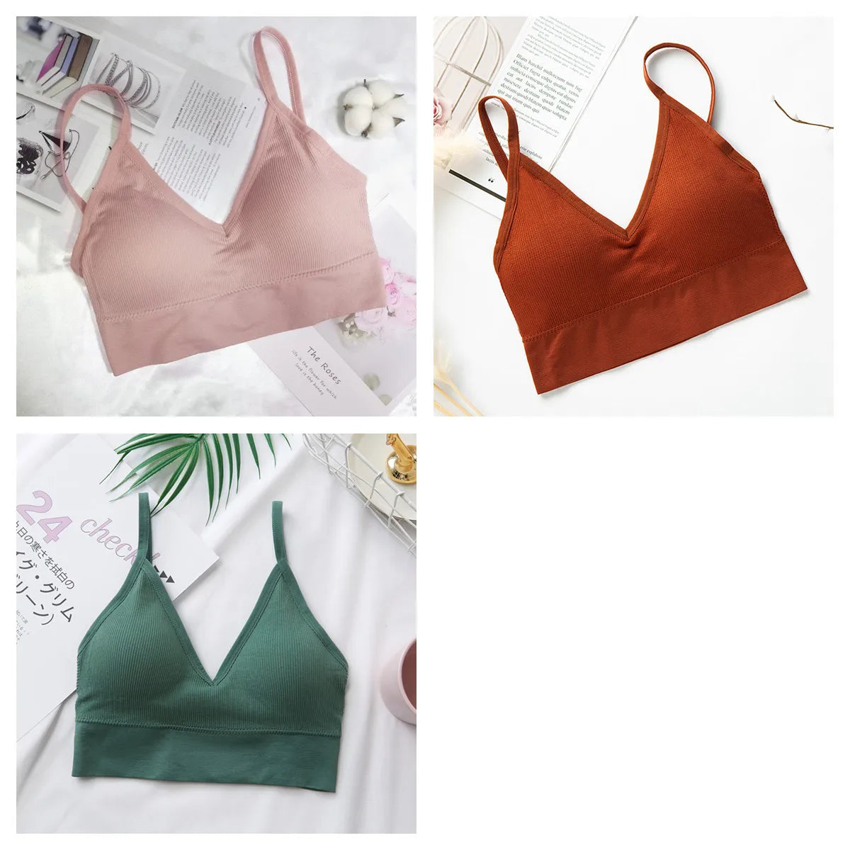 3Pcs/Set Women Sexy Crop Tops Seamless Bra Female Streetwear Sport Crop Top Tee Solid Color Underwear Lingerie Push Up Bra
