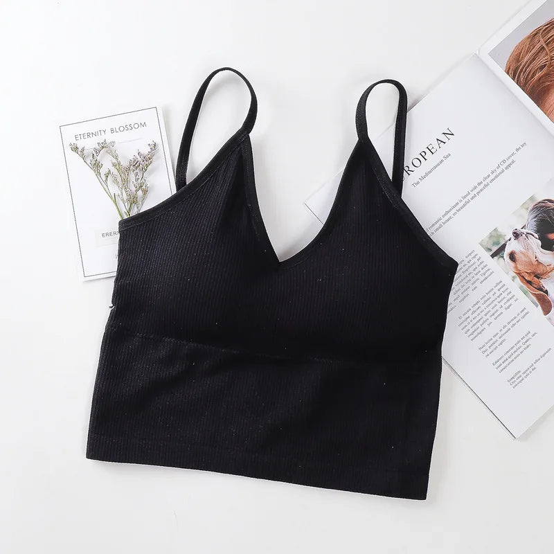 Women Tube Tops Seamless Bra Crop Top Sports Underwear Streetwear Fitness Tops Cami With Removable Pads Solid Color Lingerie