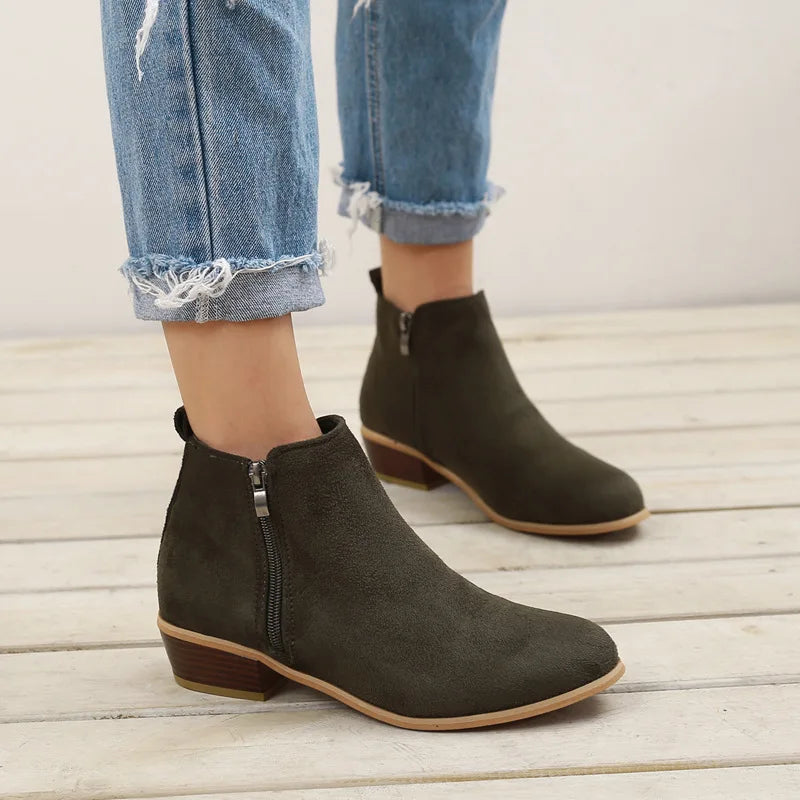 gyh Spring Women Ankle Boots Square Mid Heel Zip Shoes Woman Pointed Toe Shoes Female Classic Blue Autumn Boots Plus Size