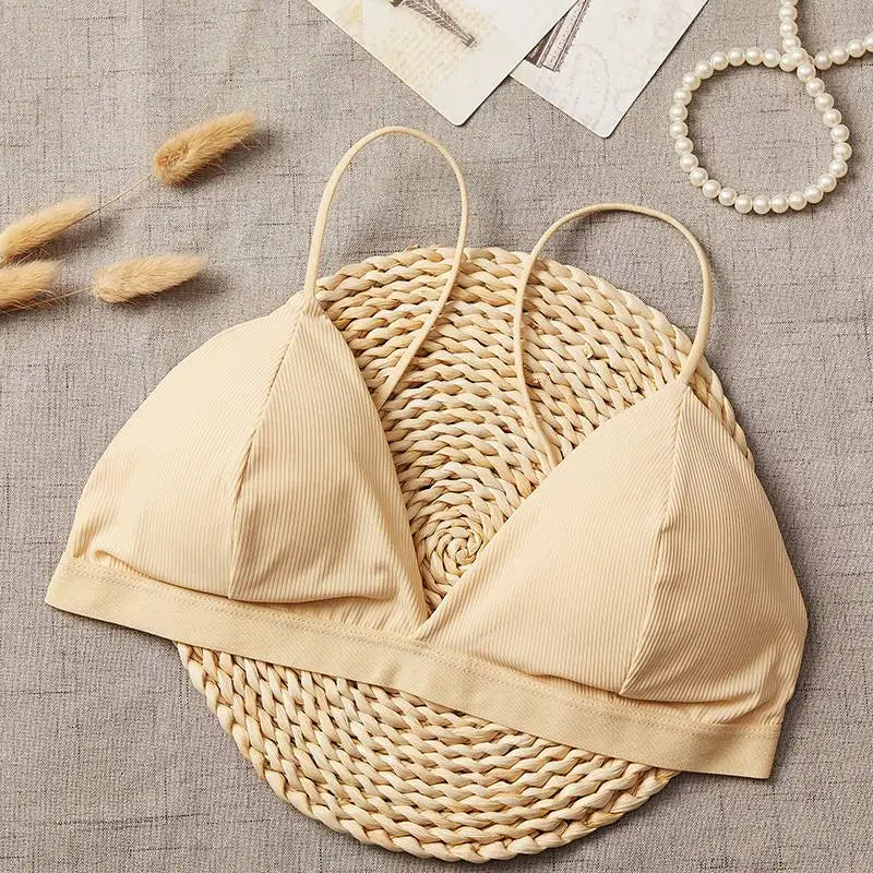 Women 1/3 Cup Tank Top Seamless Crop Top Solid Color Underwear Sexy Lingerie V-Neck Non-wire Bra Top Padded Camisole