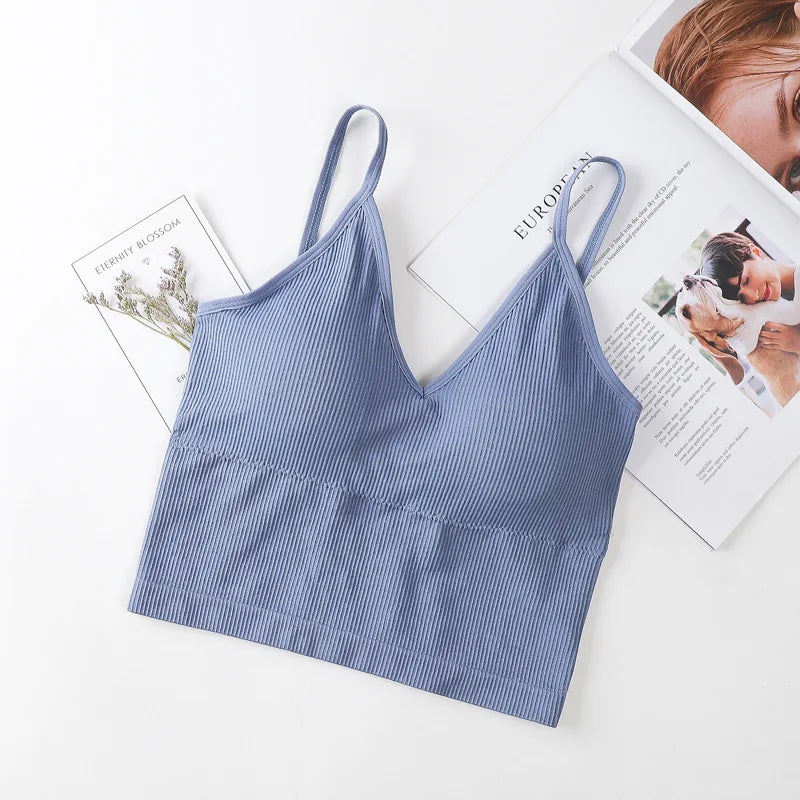 Women Tube Tops Seamless Bra Crop Top Sports Underwear Streetwear Fitness Tops Cami With Removable Pads Solid Color Lingerie