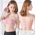 Women Ribbed Strapless Bandeau Bra Anti-Slip Ruched Tube Top Bra Removable Breathable Pads Adjustable Back Hooks One Size