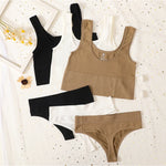 Seamless Women Lingerie Set Rib Bralette Sports Crop Top High Waist Briefs Panties Light Support Bra Sexy Underwear Set