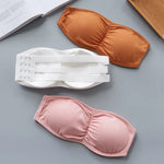 Women Ribbed Strapless Bandeau Bra Anti-Slip Ruched Tube Top Bra Removable Breathable Pads Adjustable Back Hooks One Size