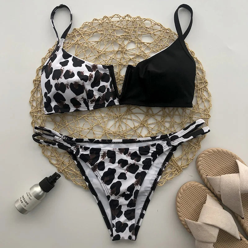 V-Bar Underwired Polka Dot Bikini 2025 Women Swimsuit Female Swimwear Two Pieces Bikini Set Ribbed High Cut Bathing Suit Swim