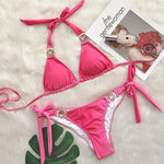 Sexy Leopard Crystal Diamond Bikini 2025 Women Swimsuit Female Halter Swimwear Two Pieces Bikini set Brazilian Bathing Suit Swim