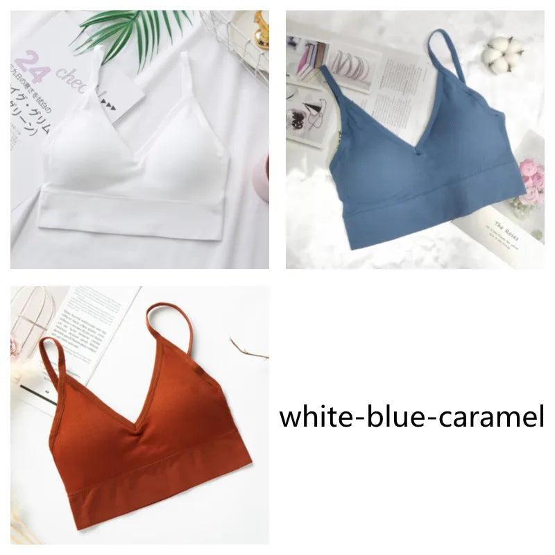 3Pcs/Set Women Sexy Crop Tops Seamless Bra Female Streetwear Sport Crop Top Tee Solid Color Underwear Lingerie Push Up Bra