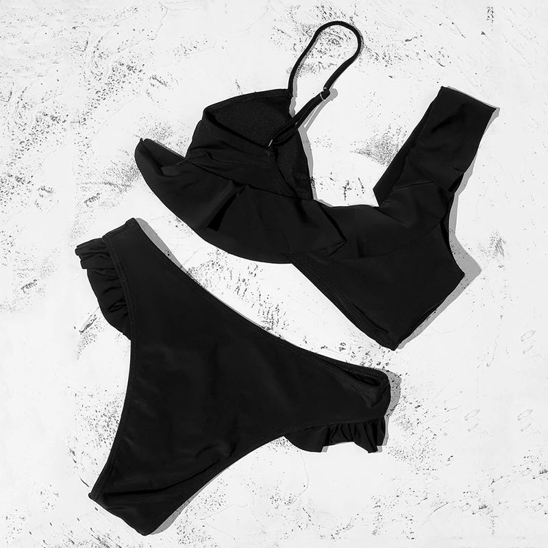ZTVitality Sexy Bikinis Push Up Bikini 2021 Newest Solid Padded Bra Asymmetrical Ruffles Swimsuit Female Swimwear Women Biquini