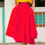 Fashion Women's Ladies Solid Color Bandage Pleated Cocktail Party High WaistSummer A Line Skirts With Pocket