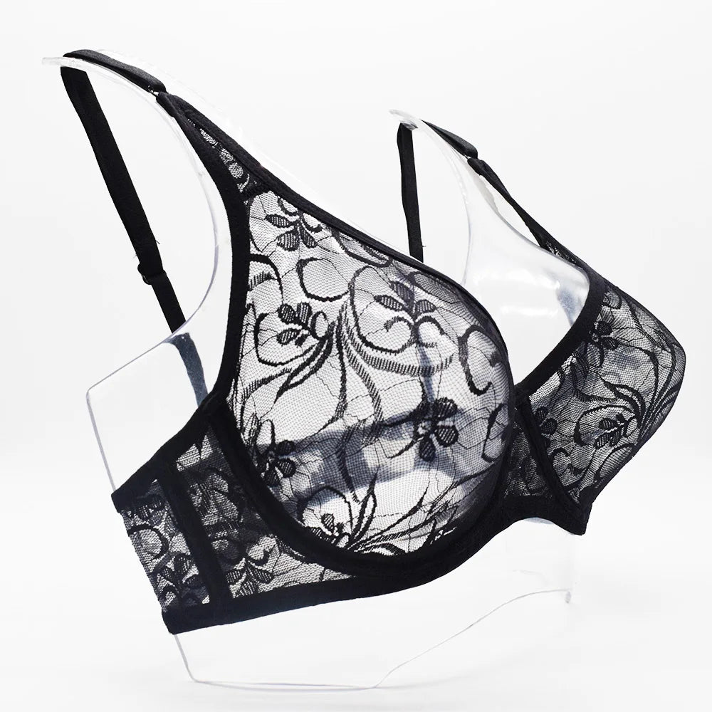 Plus Size Bras For Womens Underwear Underwired Lace Hollow Out Bra Embroidery Sexy Lingerie Brassiere BH Tops 5 Colors