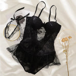 Women's Floral Lace Babydoll Lingerie Set Sheer Mesh Chemise Nightwear with Choker Adjustable Straps Soft Fabric Nightwear