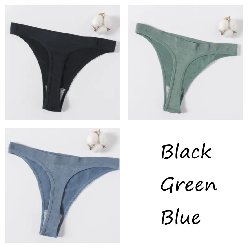 3Pcs/Set Women Brazilian Panties Low-Rise Thong Comfort T-back Underwear Sexy Lingerie High-Stretch G-string Multi Color M-XL