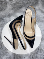 transparent PVC women's high heels, 12cm 10cm 8cm thin heels, no shoelaces, toe, Party disco shoes, black, size 33-45
