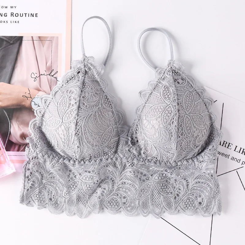 Floral Lace Bras Women Sexy Lingerie V-Neck Bralette Female Wire Free Underwear Beauty Back Push-Up Bra Brassiere