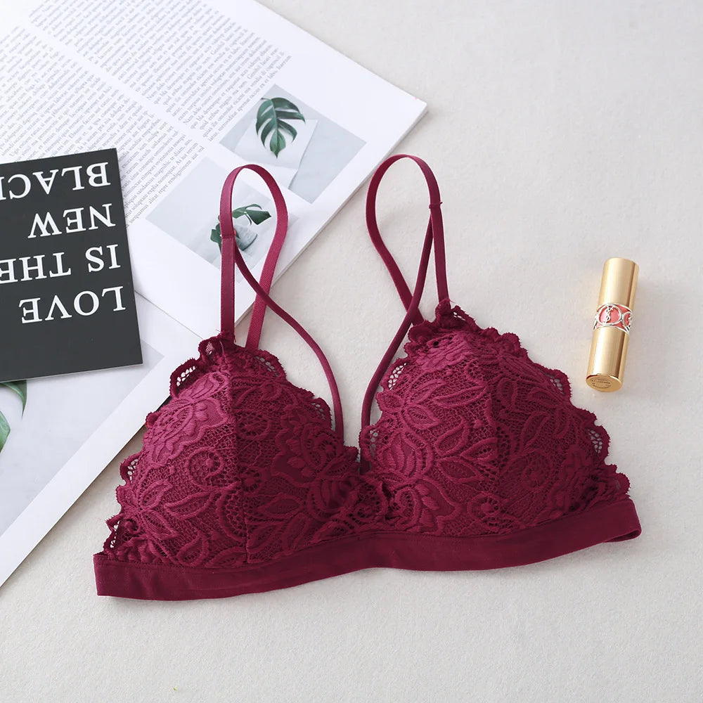 Floral Lace Bra Non-Wire Bralette Push Up Bras For Women V-neck Brassiere Female Padded Underwear Sexy Lingerie Intimates