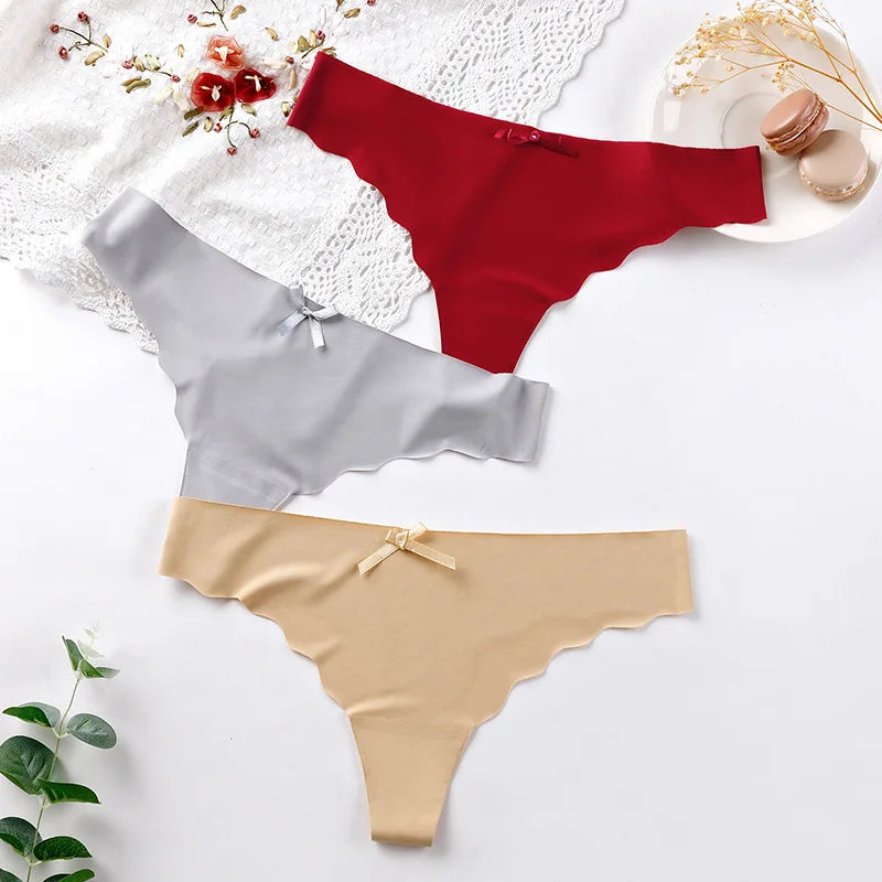 Bow Seamless Thong Women Low Waist Panties Sexy Underwear Ladies Briefs Lingere Panty Underware Comfortable Lingerie Thongs