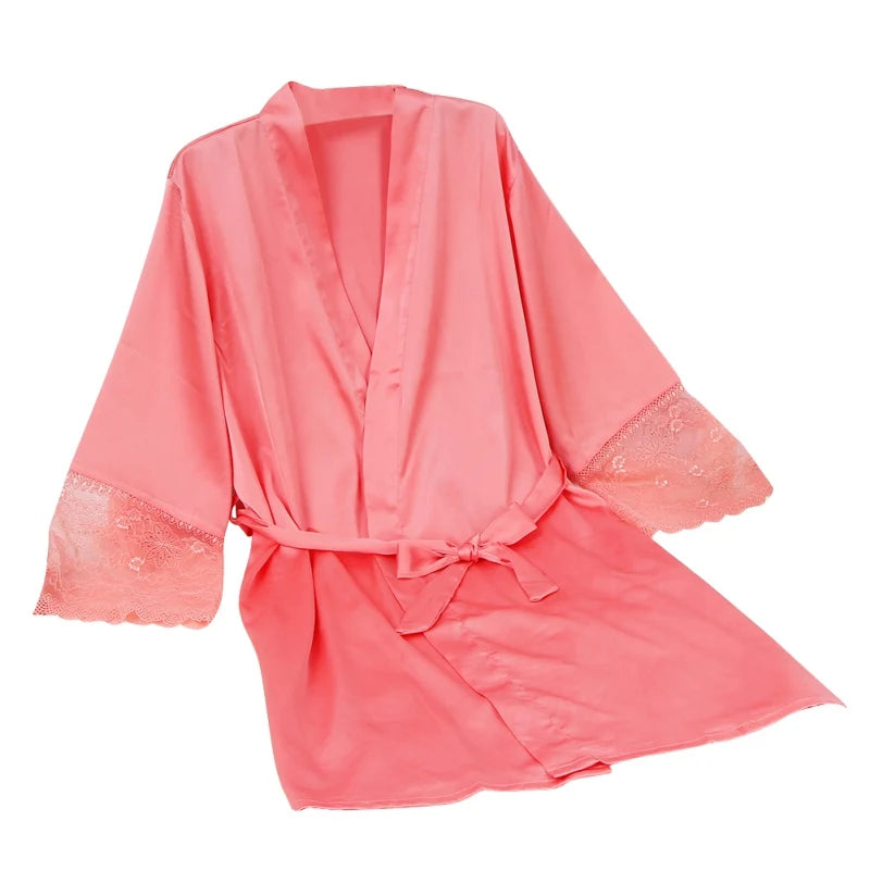 Mid-sleeve sexy women nightwear robes plus size M L XL XXL lace real silk female bathrobes LM93