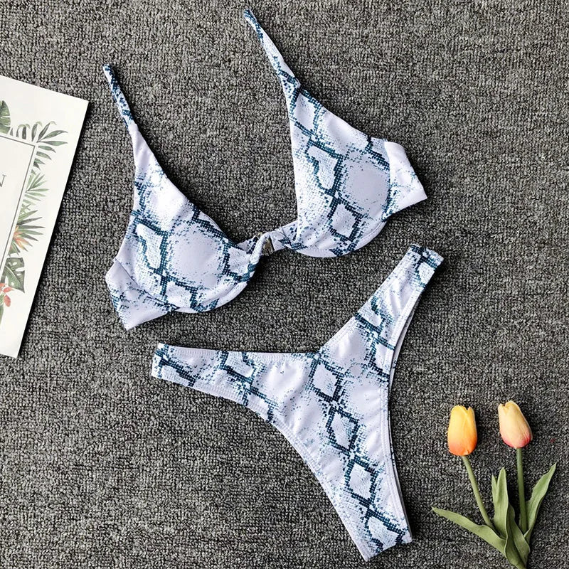 High Cut V-bar Underwired Bikini Women Swimsuit Female Micro Thong Swimwear Two-pieces Bikini Set Push Up Bathing Suit Swim Lady