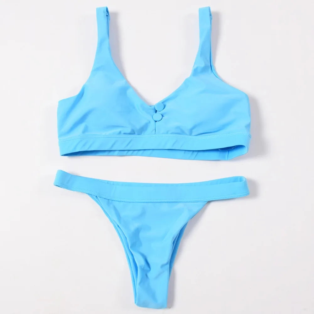 ZTVitality Sexy Bikini Solid Push Up 2019 Hot Sale Padded Bra Button Low Waist Thong Swimsuit Swimwear Women Biquini XL