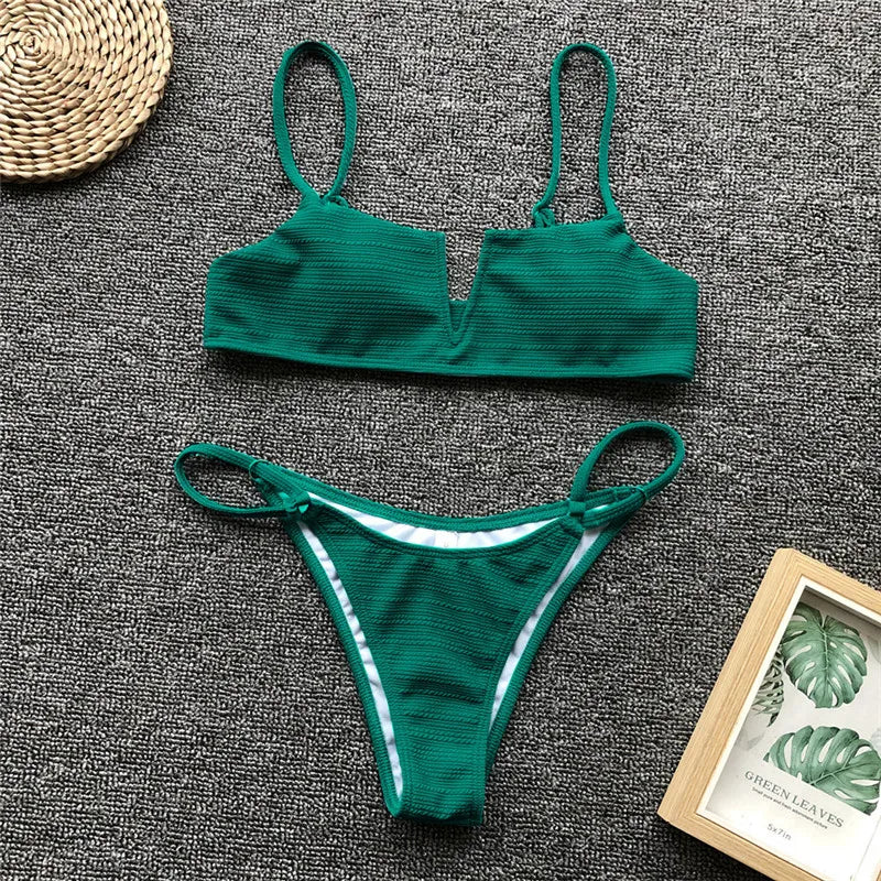 V-Bar Underwired Polka Dot Bikini 2025 Women Swimsuit Female Swimwear Two Pieces Bikini Set Ribbed High Cut Bathing Suit Swim