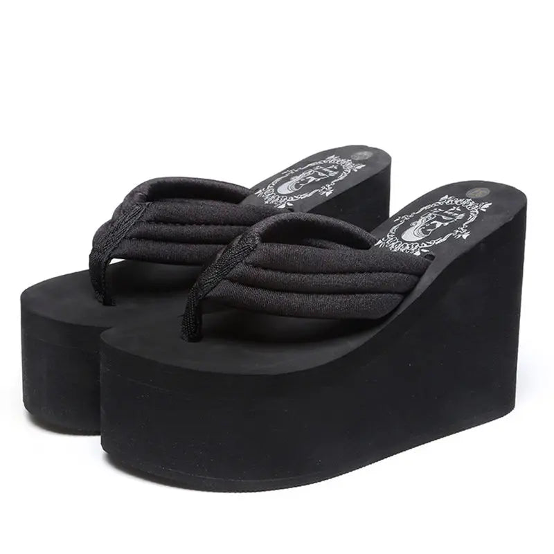 Women Fashion Slippers Super High Heels Beach Flip Flops Soft EVA Summer Shoes Woman Platform Slides 11CM Ladies Sandals SH07021