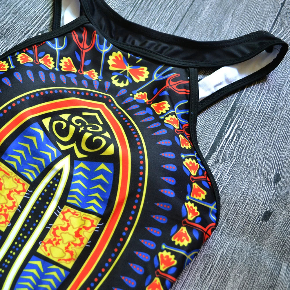 2025 African Dashiki Print One Piece Swimsuit Women High leg cut Swimwear Female Trikini Thong Monokini Brazilian Bathing Suit