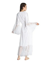Summer Lace Patchwork Satin Kimono Robe Sexy Sleepwear Lingerie Chemises Women Silk Long Nightgown Wedding bridesmaid Robes