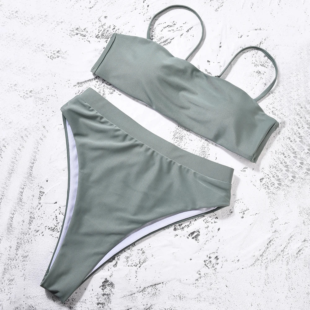 ZTVitality Sexy Bikinis Solid Push Up Bikini 2021 Hot Sale Padded Bra Straps High Waist Swimsuit Female Swimwear Women Biquini