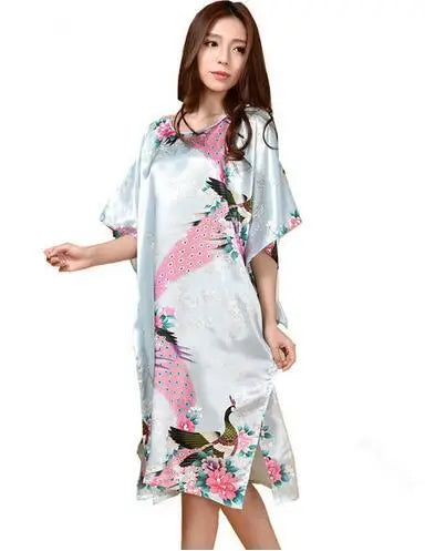 Novelty Print Black Female Satin Robe Dress Nightgown Novelty Women's Kaftan Bath Gown Summer Lounge Homewear Plus Size 6XL