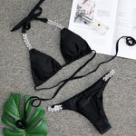 Halter Rhinestone Diamond Bikini Women Swimsuit Female Bikinis Metal Chain Swimwear Two Pieces Bikini Set Bathing Suit Swim Lady