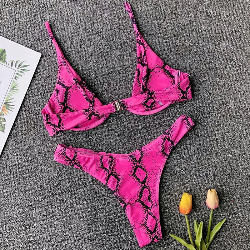 High Cut V-bar Underwired Bikini Women Swimsuit Female Micro Thong Swimwear Two-pieces Bikini Set Push Up Bathing Suit Swim Lady