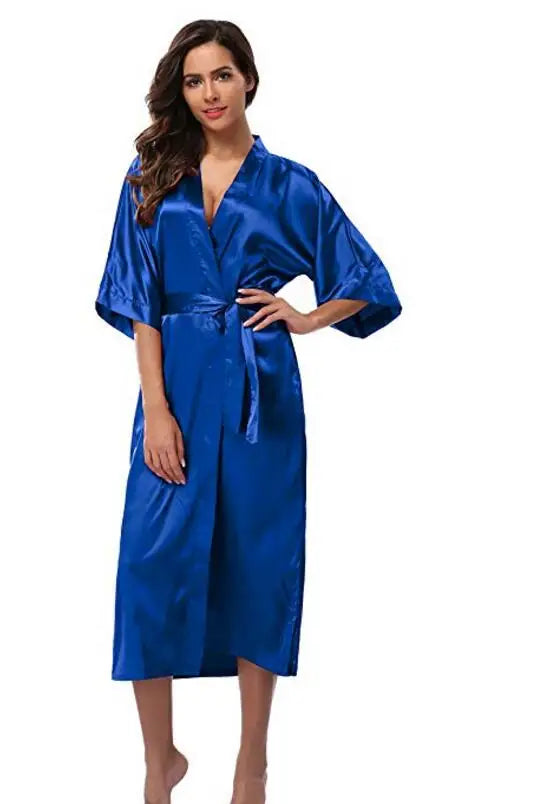 Women Silk Satin Long Wedding Bride Bridesmaid Robe Kimono Robe Feminino Bath Robe Large Size XXXL Peignoir Femme Sexy Bathrobe